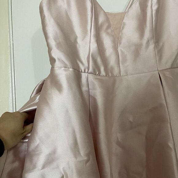 Alyce Paris 3764 V Neckline Mikado Fit and Flare Baby doll Pink Cocktail Dress - Picture 4 of 9